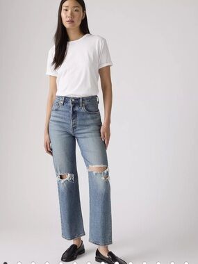 Levi’s Women's High-Rise Straight Leg Ribcage Distressed Jeans - Light Blue